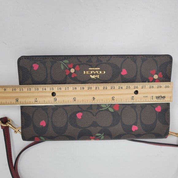 Coach Anna Foldover Clutch in Signature Canvas with Heart Petal Crossbody Bag - Picture 9 of 10